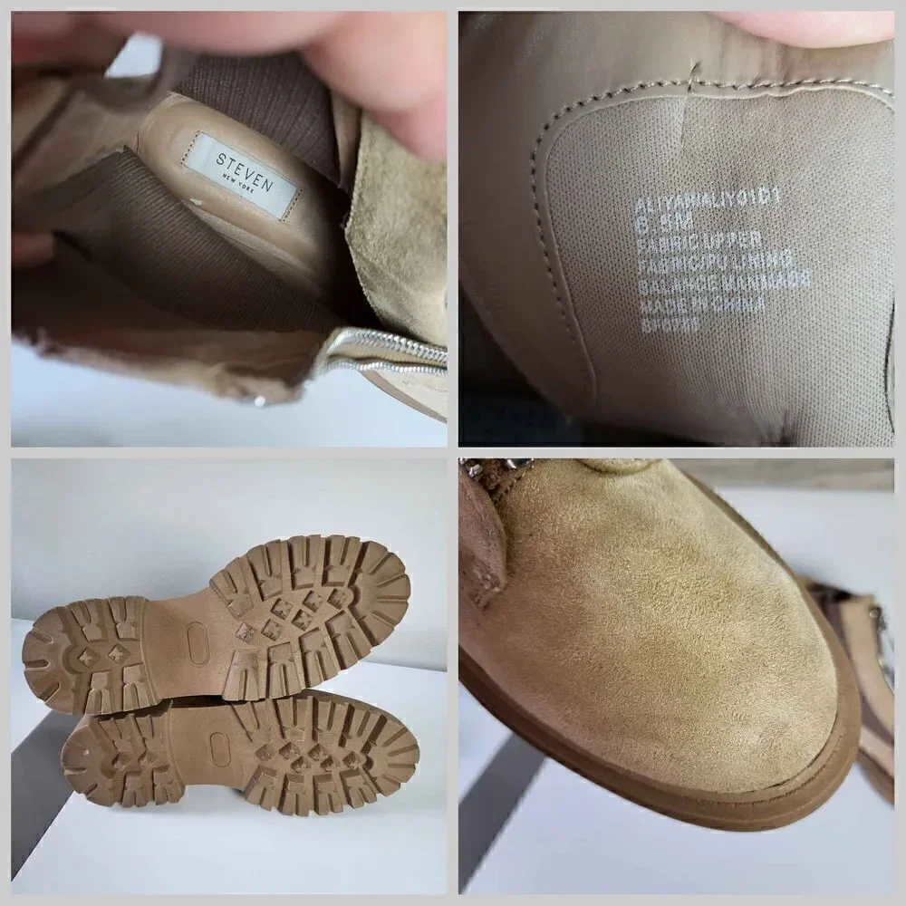 Steven by Steve Madden Aliyah Font Zip Tan Combat Boots Size 8.5